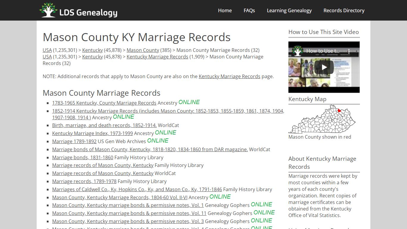 Mason County KY Marriage Records - LDS Genealogy